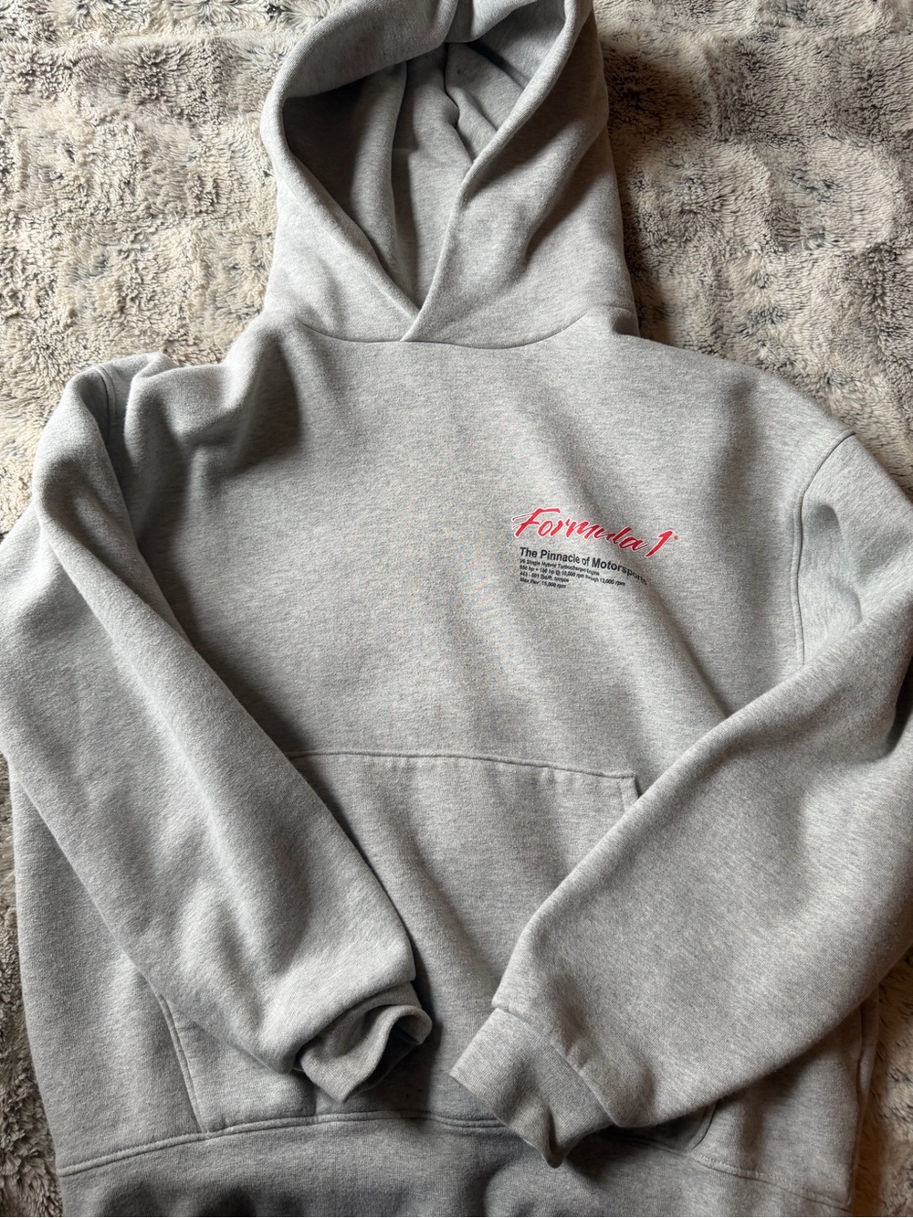 PacSun Gray Crewneck Hoodie with Pink 'Formula 1' Chest Graphic